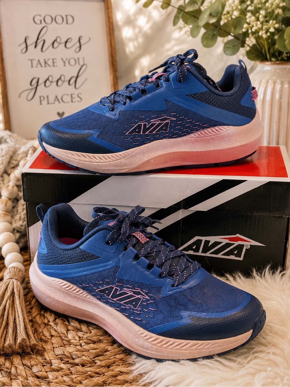 Avia Women's Navy and Pink Athletic Running Shoes